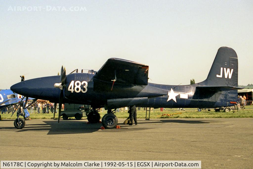 N6178C, Grumman F7F-3 Tigercat C/N C.225, Grumman F7F-3P Tigercat. At Airshow Europe, North Weald Airfield in 1992. in 1992