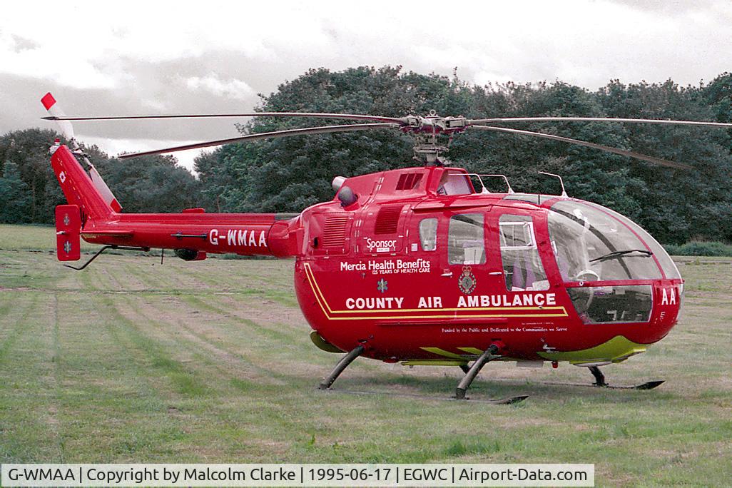 G-WMAA, 1974 MBB Bo-105DBS-4 C/N S-135/914, MBB Bo.105DBS-4 at RAF Cosford. One of several helicopters covering some 10 counties in the South and West Midlands area all entirely funded by donations.