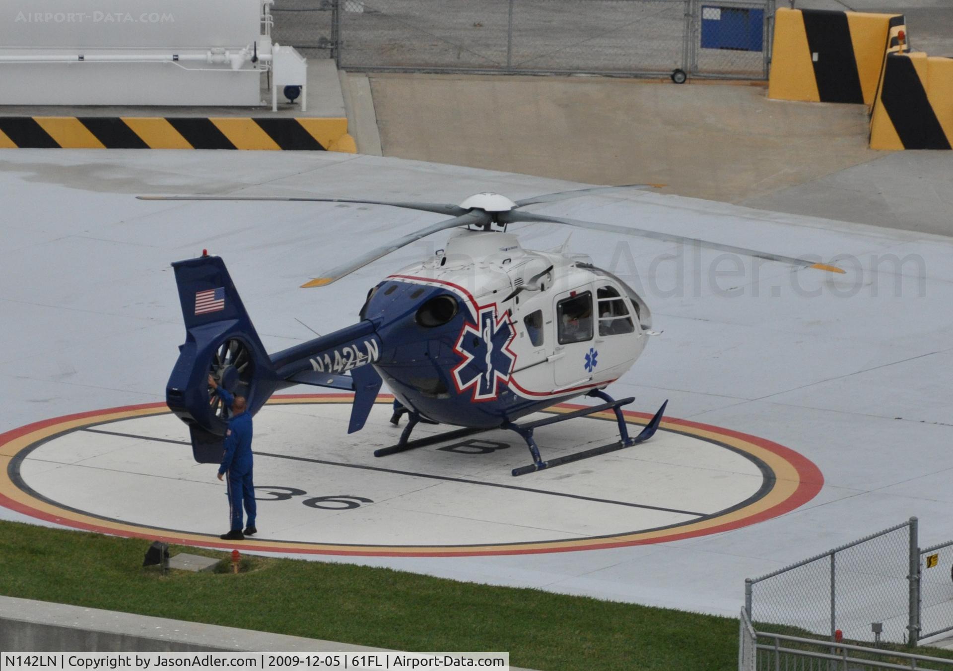 N142LN, 2004 Eurocopter EC-135P-2 C/N 0344, 12/5/09 This helicopter was trying to depart, but after several attempts to lift off, the pilot touched back down. That's when I saw the back vibrating very hard. I believe that called ground resonance.
