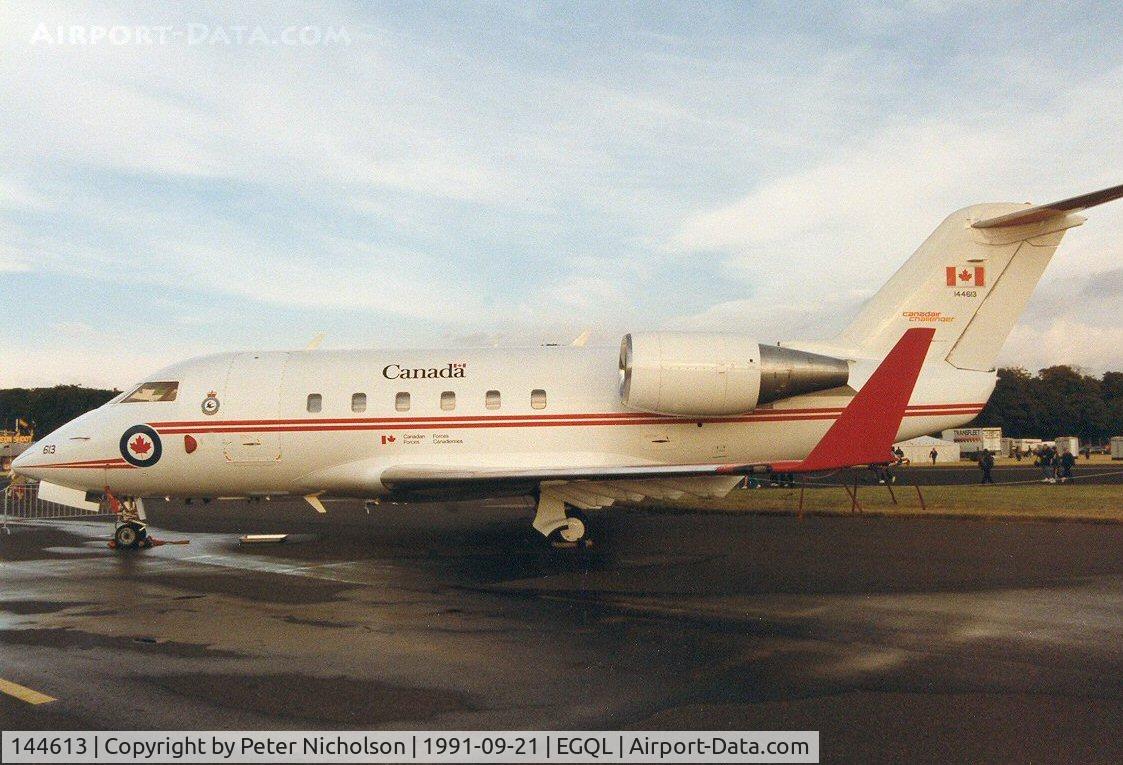 144613, 1986 Canadair CC-144B Challenger (601/CL-600-2A12) C/N 3035, CC-144 Challenger of 412 Squadron Canadian Armed Forces on display at the 1991 Leuchars Airshow.