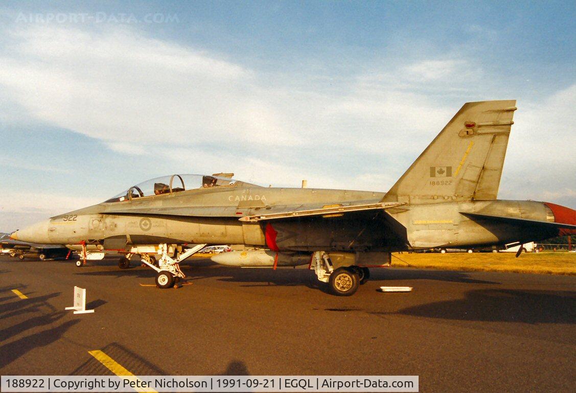 188922, 1986 McDonnell Douglas CF-188B Hornet C/N 0421/B072, CF-18B Hornet of 439 Squadron 1st Canadian Air Division at CFB Solingen on display at the 1991 Leuchars Airshow.