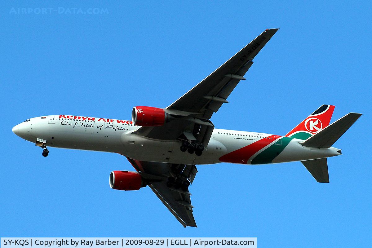 5Y-KQS, 2005 Boeing 777-2U8/ER C/N 33683, Boeing 777-2U8ER [33683] (Kenya Airways) Home~G 29/08/2009. Seen on approach 27R.