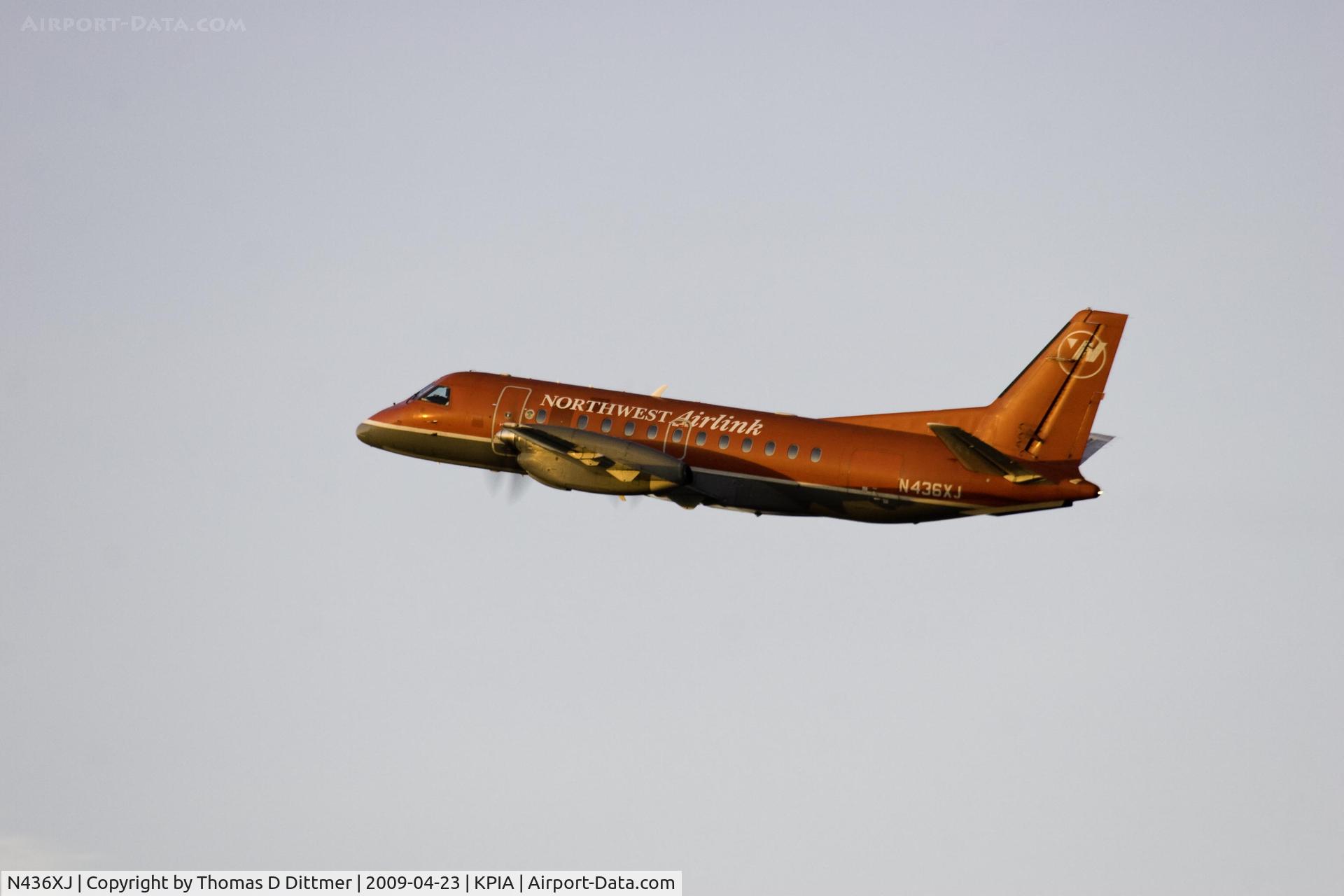 N436XJ, 1998 Saab 340B+ C/N 340B-436, Northwest Airkink (N436XJ) departing Peoria Illinois