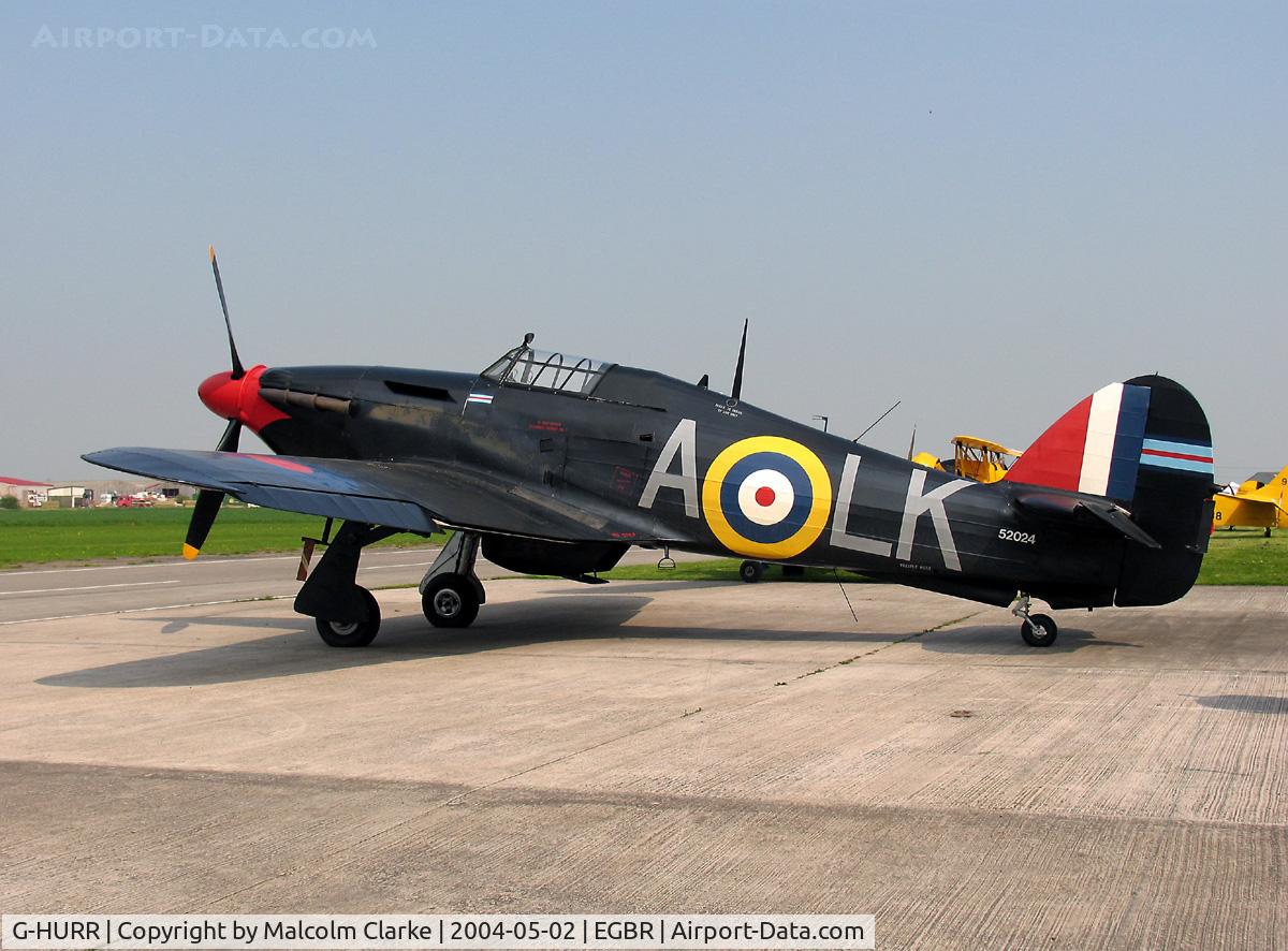 G-HURR, 1942 Hawker (CCF) Hurricane Mk12 C/N 52024, Hawker Hurricane Mk12 at Breighton Airfield in 2004. Destroyed in an accident at Shoreham in 2007.