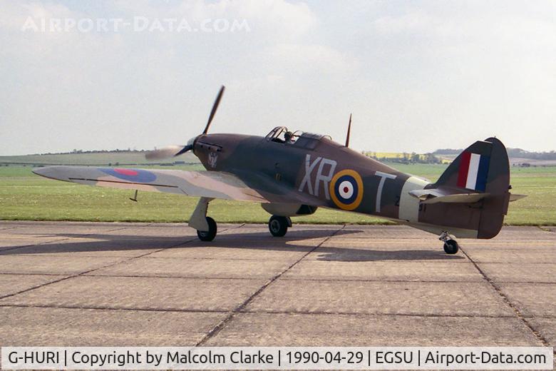 G-HURI, 1942 Hawker (CCF) Hurricane Mk12A C/N 72036, Hawker Hurricane Mk12A. At Duxford Airfield in 1990.