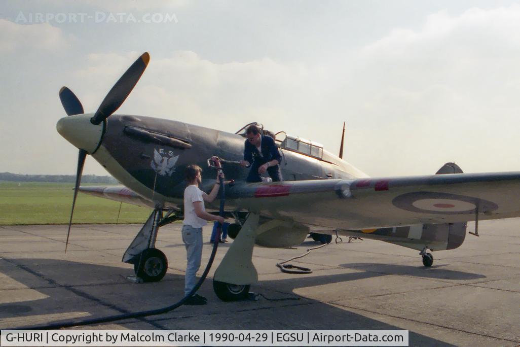 G-HURI, 1942 Hawker (CCF) Hurricane Mk12A C/N 72036, Hawker Hurricane Mk12A. At Duxford Airfield in 1990.