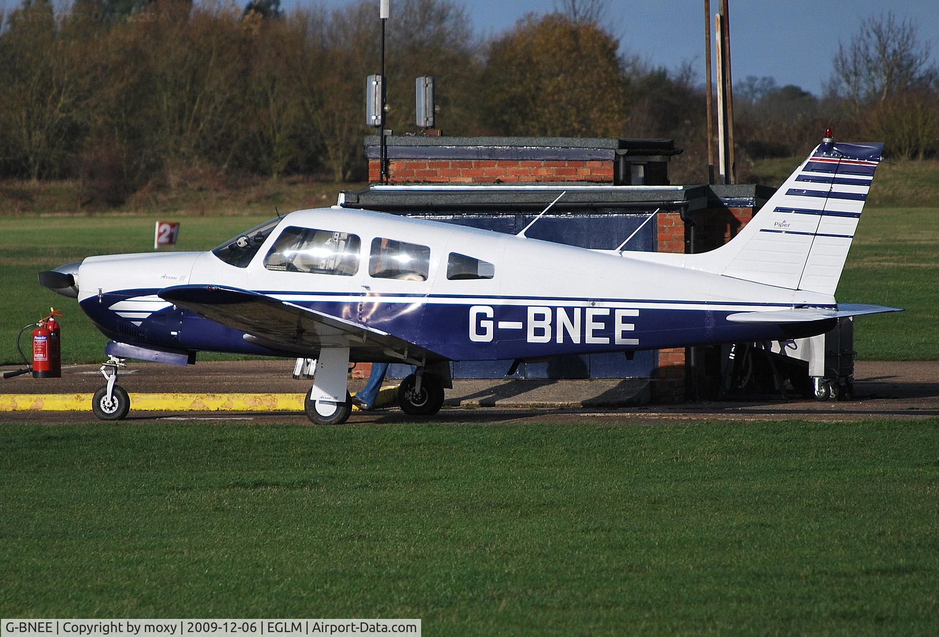 G-BNEE, 1978 Piper PA-28R-201 Cherokee Arrow III C/N 28R-7837084, Piper Arrow III awaiting the pump at White Waltam. Ex N630DJ
