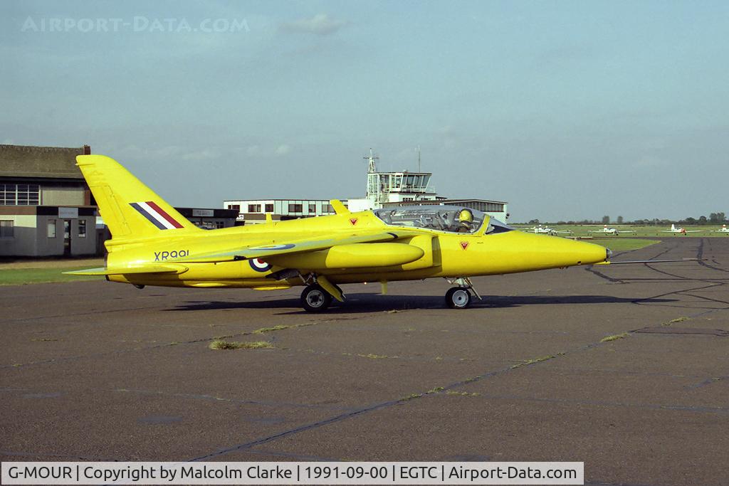 G-MOUR, 1964 Hawker Siddeley Gnat T.1 C/N FL596, Hawker Siddeley Gnat T1 at Cranfield Airfield in 1991.