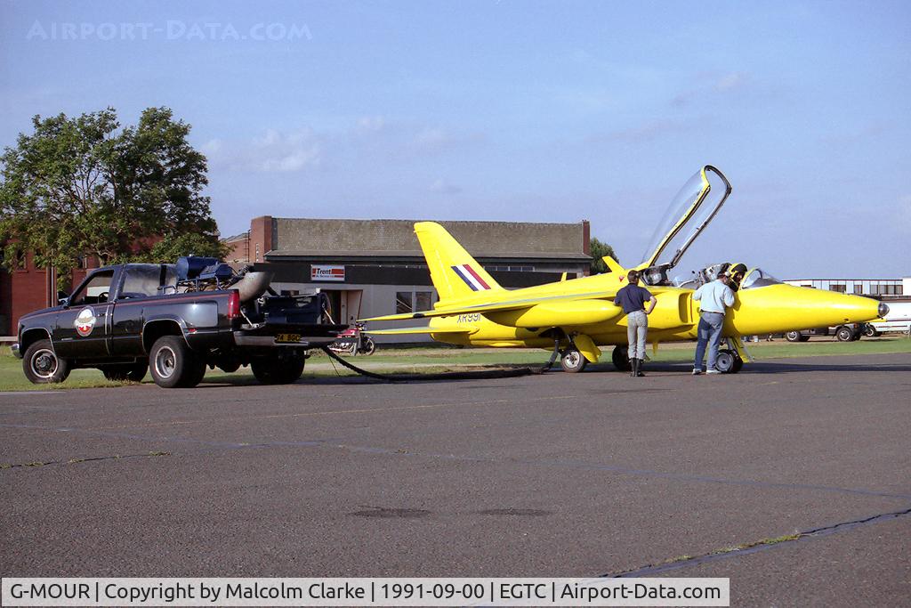 G-MOUR, 1964 Hawker Siddeley Gnat T.1 C/N FL596, Hawker Siddeley Gnat T1 at Cranfield Airfield in 1991.