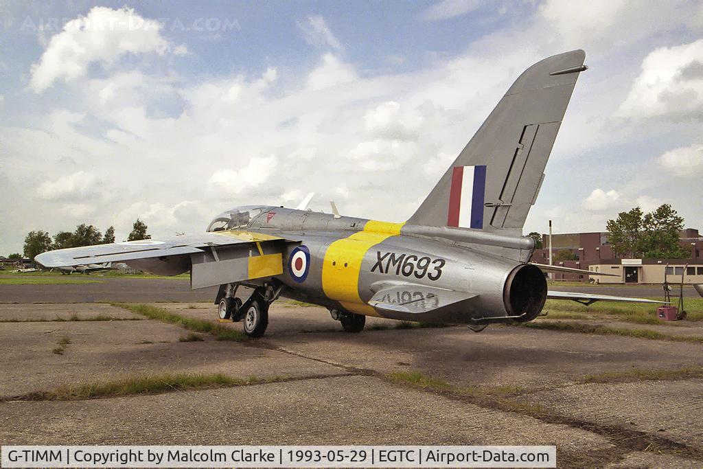 G-TIMM, 1962 Folland Gnat T.1 C/N FL519, Hawker Siddeley Gnat T1 at Cranfield Airfield in 1993.