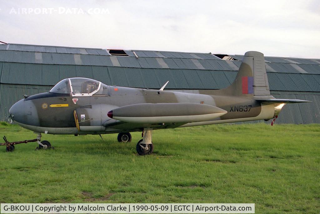 G-BKOU, 1961 Hunting P-84 Jet Provost T.3 C/N PAC/W/13901, Hunting P-84 Jet Provost T3 at Cranfield Airfied in 1990. As XN637, it's RAF serial.