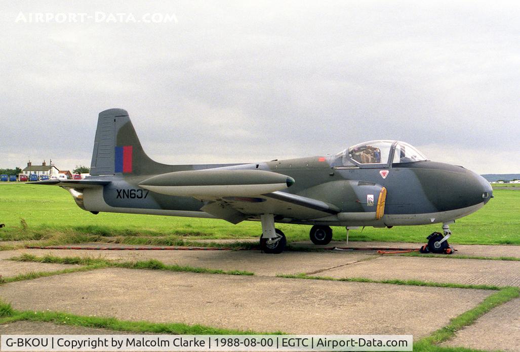 G-BKOU, 1961 Hunting P-84 Jet Provost T.3 C/N PAC/W/13901, Hunting P-84 Jet Provost T3 at Cranfield Airfied in 1988.