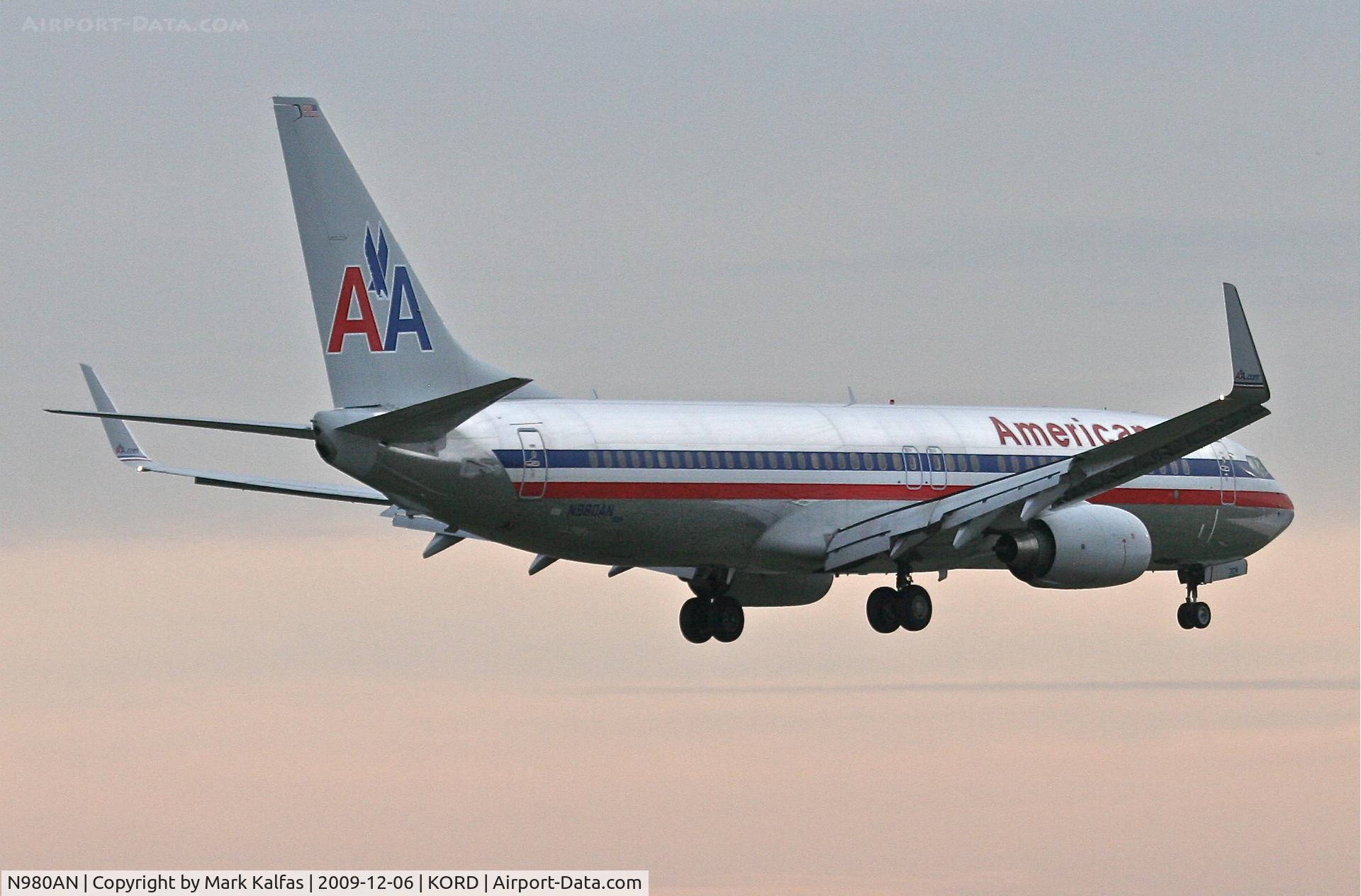 N980AN, 2009 Boeing 737-823 C/N 33203, American Airlines Boeing 737-823, AAL425 arriving from KDCA on 22R.
