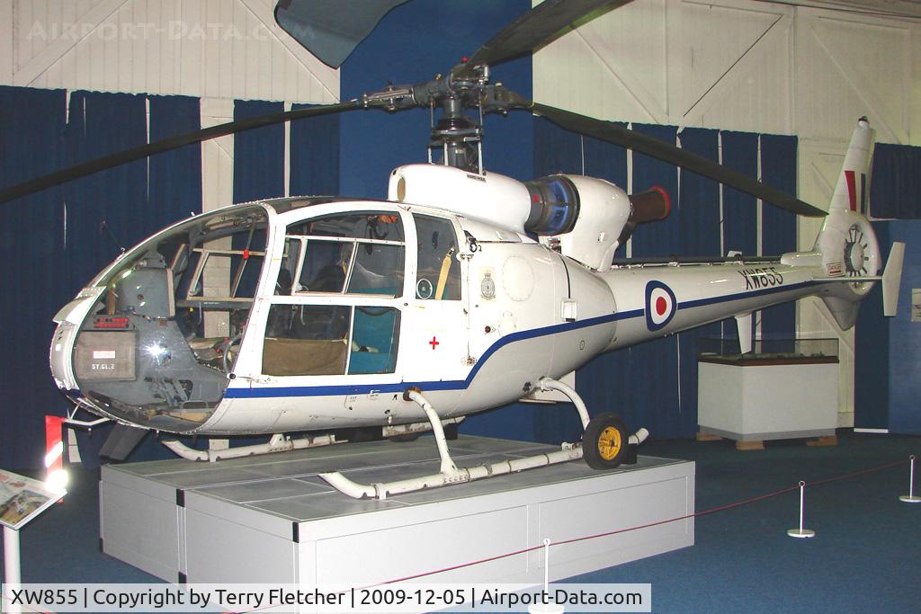 XW855, 1973 Westland SA-341D Gazelle HT3 C/N WA1050, Westland Gazelle HT3 exhibited in the RAF Museum Hendon , UK
