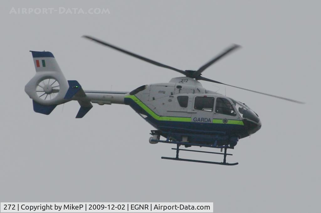 272, 2006 Eurocopter EC-135T-2+ C/N 0478, Climbing away from Hawarden before tracking to the west for home.