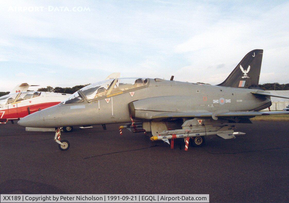 XX189, 1977 Hawker Siddeley Hawk T.1A C/N 036/312036, Hawk T.1A of 151 Squadron in the static park of the 1991 Leuchars Airshow.
