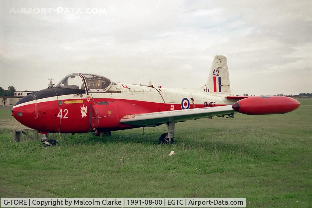 G-TORE, 1959 Hunting P-84 Jet Provost T.3A C/N PAC/W/9212, Hunting P-84 Jet Provost T3A at Cranfield Airfield in 1991 carrying its military colour scheme.