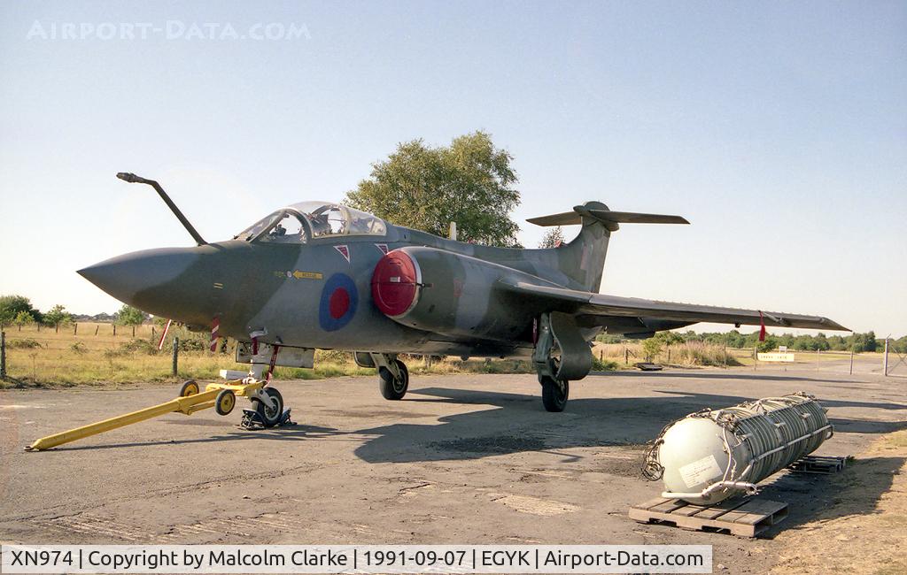 XN974, 1964 Hawker Siddeley Buccaneer S.2 C/N B3-01-63, Hawker Siddeley Buccaneer S2 shortly after arrival at the Yorkshire Air Museum. At the Yorkshire Air Museum, Elvington, UK in 1991.