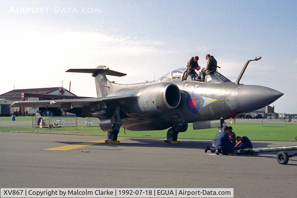 XV867, 1968 Hawker Siddeley Buccaneer S.2B C/N B3-16-69, Hawker Siddeley Buccaneer S2B. From RAF No 208 Sqn, Lossiemouth and seen at the USAF Open Day, RAF Upper Heyford in 1992.