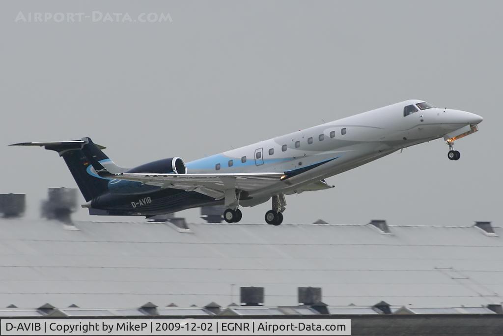 D-AVIB, 2009 Embraer EMB-135BJ Legacy C/N 14501109, Climbing away from a dismal day at Hawarden after a type first visit.