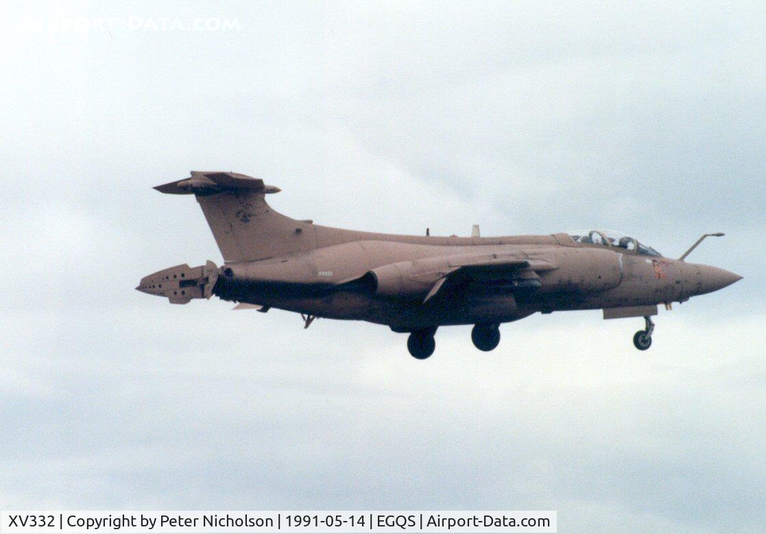 XV332, 1967 Hawker Siddeley Buccaneer S.2B C/N B3-10-66, Buccaneer S.2B in Desert Storm colour scheme on approach to Lossiemouth in May 1991.