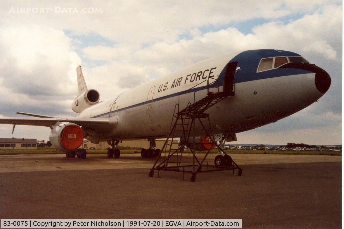 83-0075, 1983 McDonnell Douglas KC-10A Extender C/N 48216, KC-10A Extender, callsign Opec 77, of the 2nd Bomb Wing at Barksdale AFB on display at the 1991 Intnl Air Tattoo.