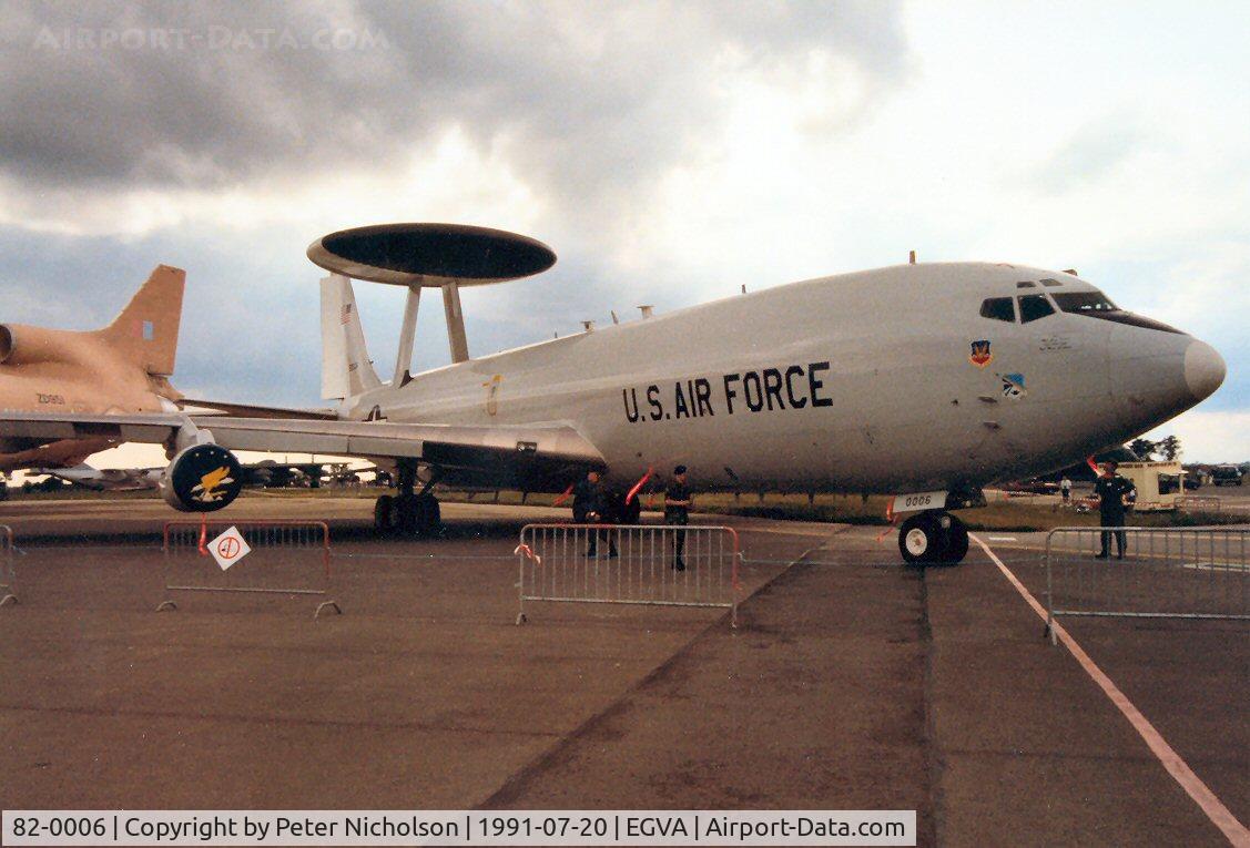 82-0006, 1982 Boeing E-3C C/N 22834, E-3C Sentry, callsign Seiko 52, of the 552nd Airborne Warning & Control Wing on display at the 1991 Intnl Air Tattoo.