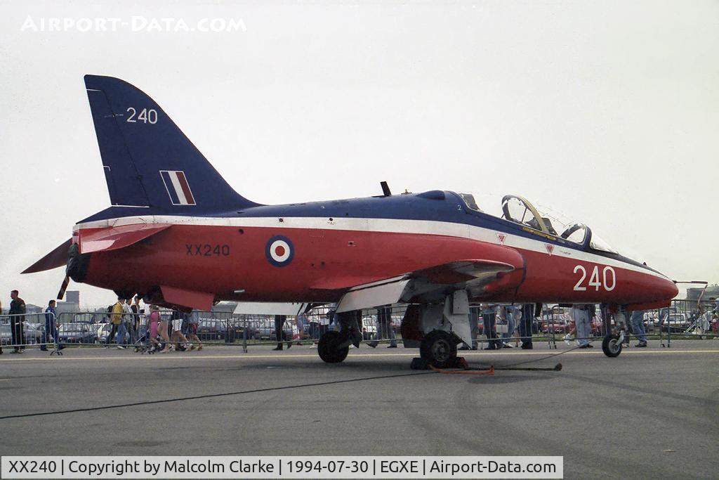 XX240, 1978 Hawker Siddeley Hawk T.1 C/N 076/312076, British Aerospace Hawk T1. From RAF N0 6 FTS, Finningley at RAF Leeming's Air Fair 94.
