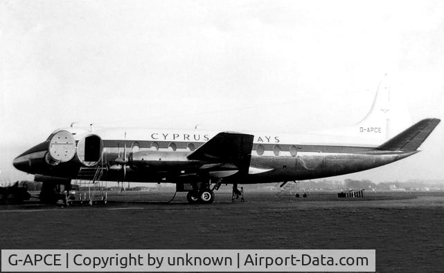 G-APCE, 1957 Vickers Viscount 754D C/N 244, Vickers Viscount built for Cyprus Airways, but never delivered as order was cancelled; 1957