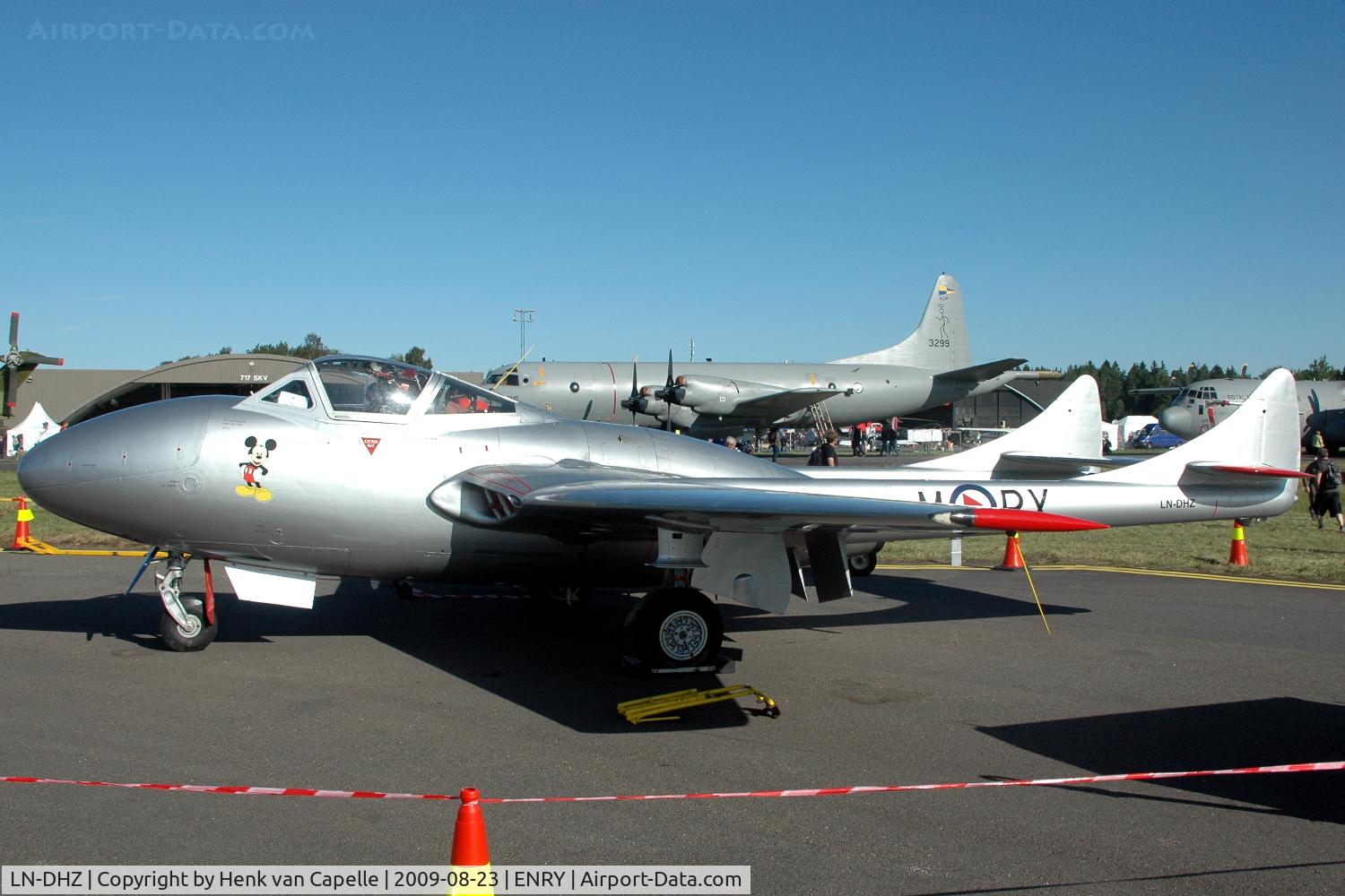 LN-DHZ, 1959 De Havilland (F+W Emmen) Vampire T55 (DH-115) C/N 990, Vampire in Royal norwegian Air Force markings at Rygge AFB.