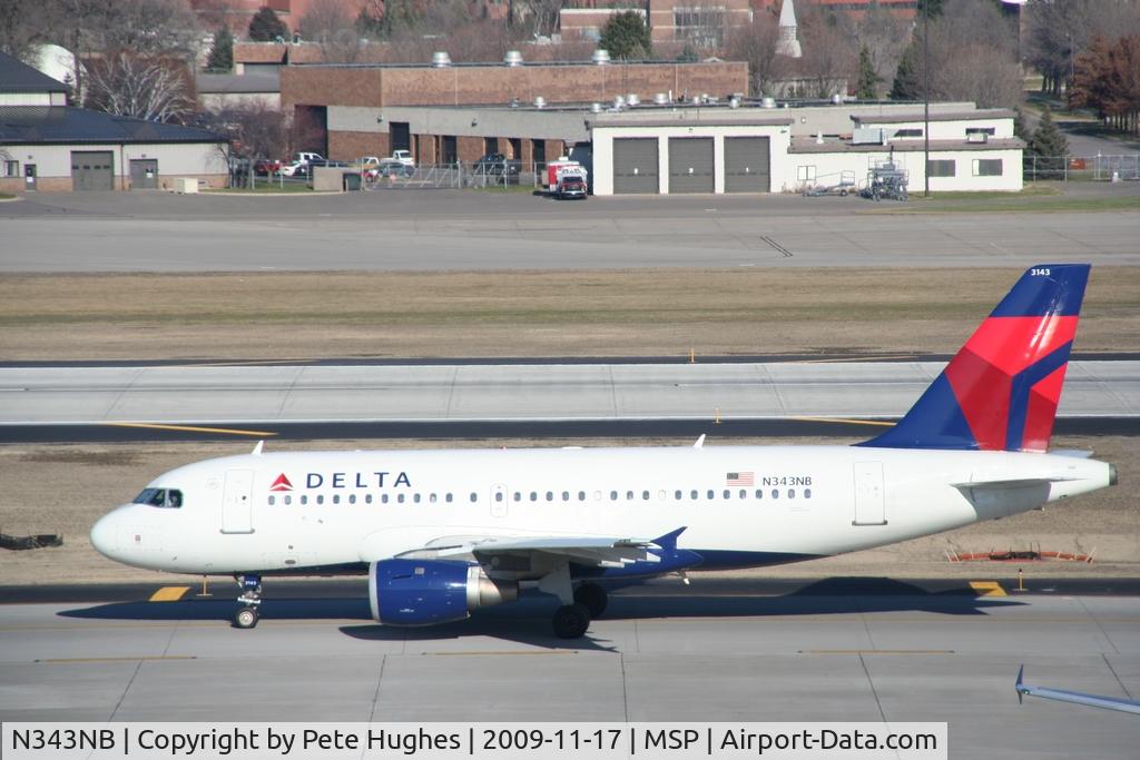 N343NB, 2002 Airbus A319-114 C/N 1752, at MSP, now in DL colours