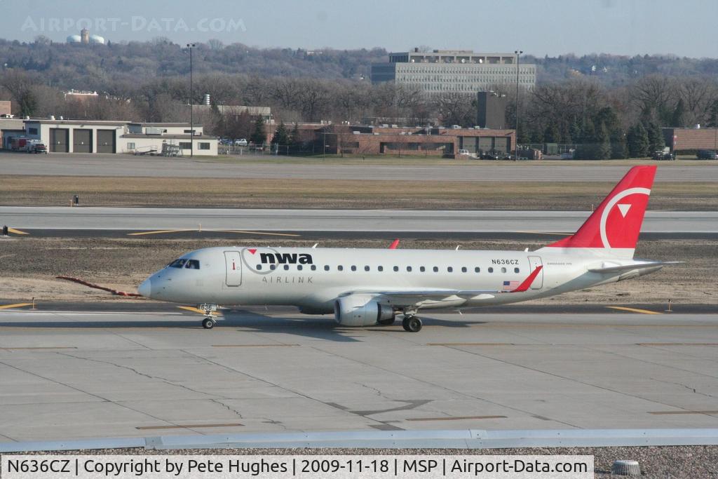 N636CZ, 2008 Embraer 175LR (ERJ-170-200LR) C/N 17000253, at MSP