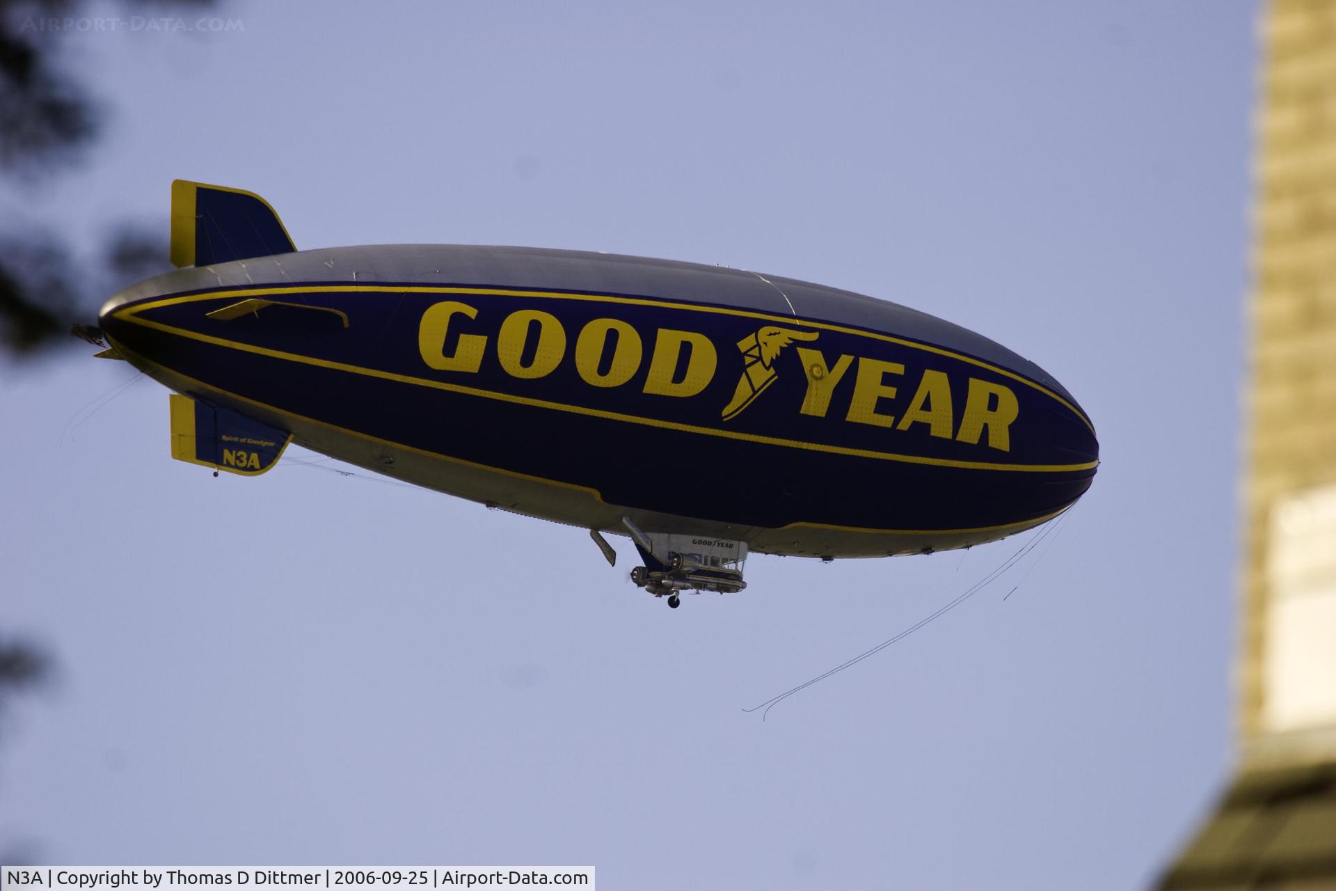 N3A, 1976 Goodyear GZ-20A C/N 4118, Goodyear Blimp (N3A) overflies Aurora Illinois