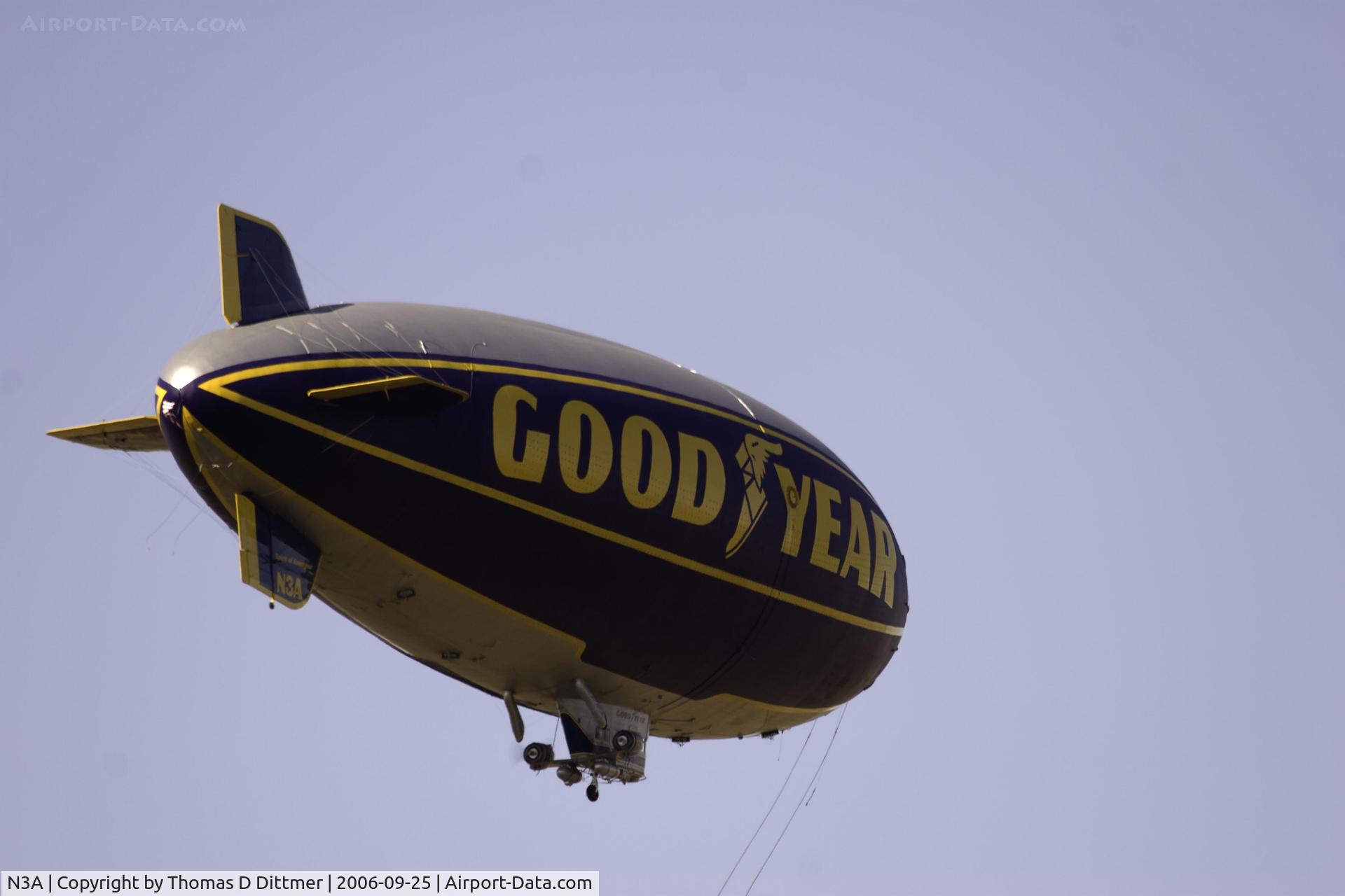 N3A, 1976 Goodyear GZ-20A C/N 4118, Goodyear Blimp (N3A) over Aurora Illinois
