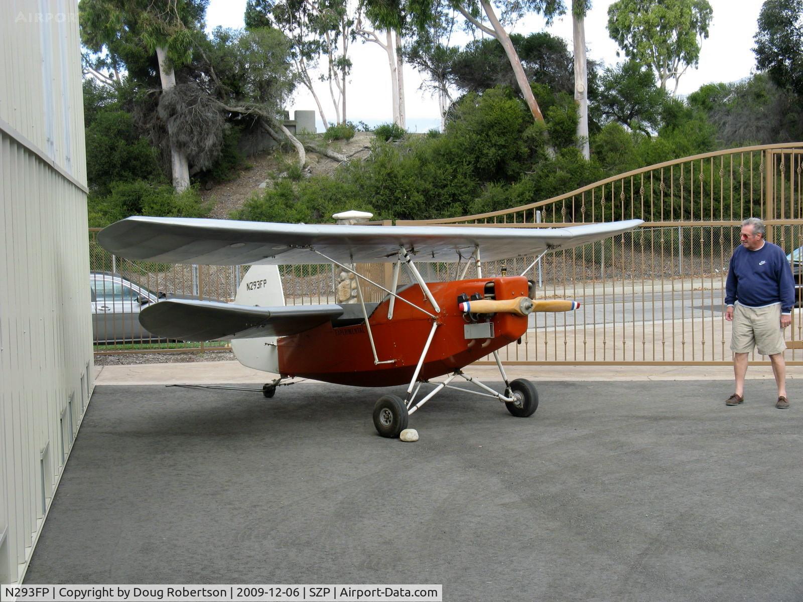 N293FP, Mignet HM.293 Replica Pou-du-Ciel C/N FP100, 1983 Frank Perry/Henri Mignet Pou du Ciel ('Sky Louse' or 'Flying Flea') Hercules 40 Hp, variable-incidence upper wing, my friend Ralph Wefel built the first one in America-see 1968-'69 Janes All the World's Aircraft. N293FP is SZP Museum restored asset.