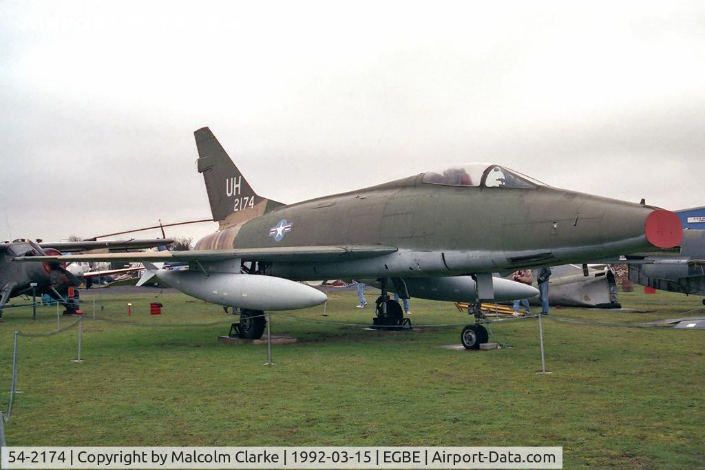 54-2174, North American F-100D  Super Sabre C/N 223-54, North American F-100D Super Sabre at The Midland Air museum, Coventry in 1992.