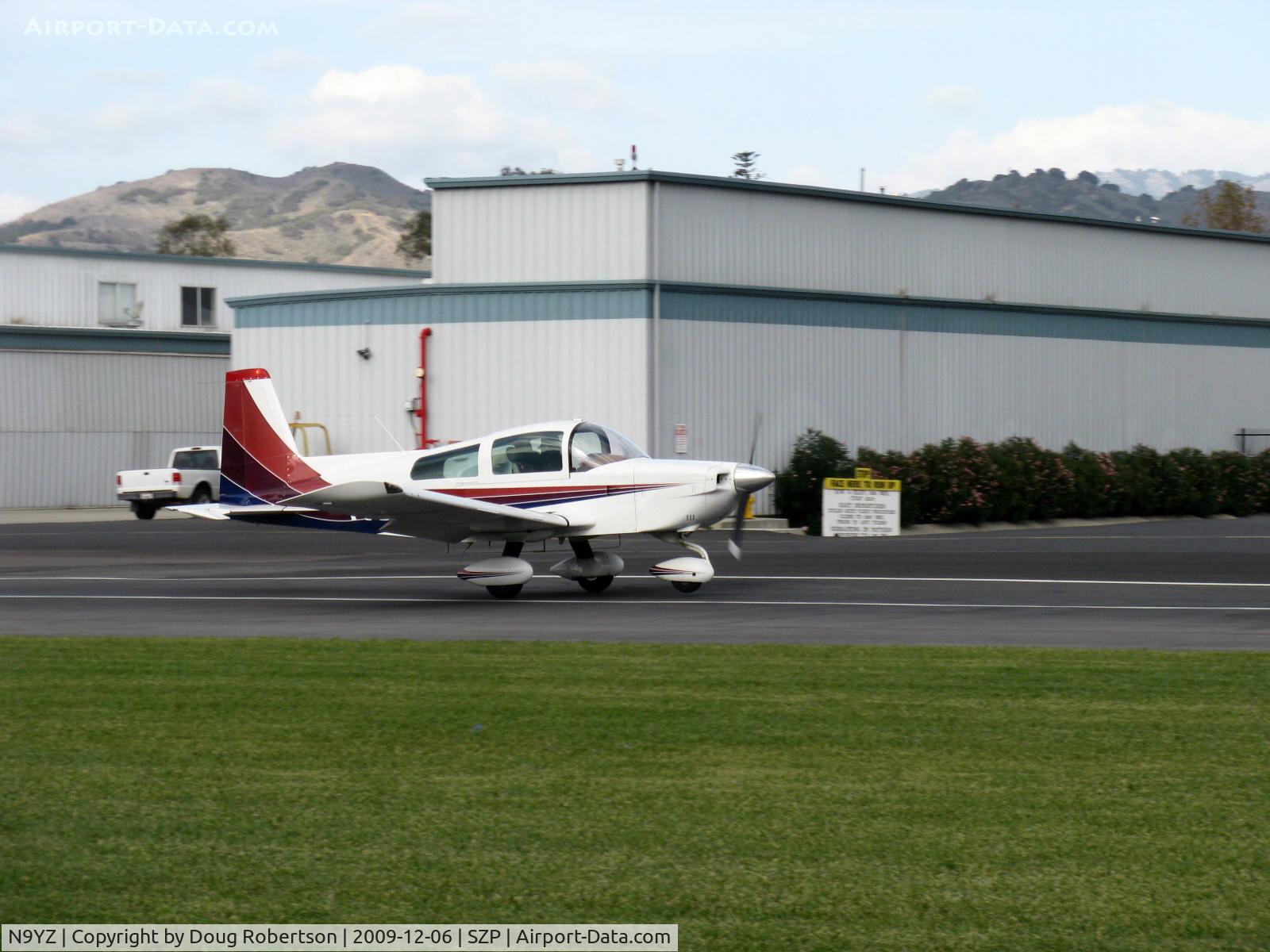 N9YZ, 1975 Grumman American AA-5A Cheetah C/N AA5-0822, 1975 Grumman American AA-5 CHEETAH, Lycoming O-320 150 Hp, arriving from CMA to give Young Eagles rides, landing Rwy 04