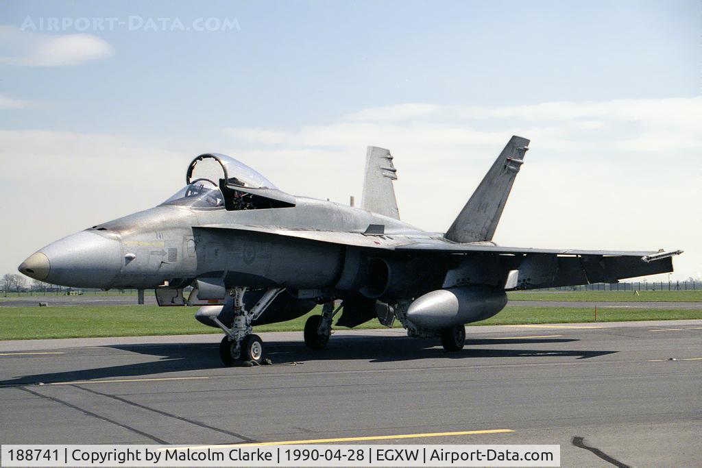 188741, McDonnell Douglas CF-188A Hornet C/N 0296/A241, McDonnell Douglas CF-188A Hornet. Flown by 421 Sqn, 1st CAD based at Sollingen, and seen here at RAF Waddington's Photocall 1990.