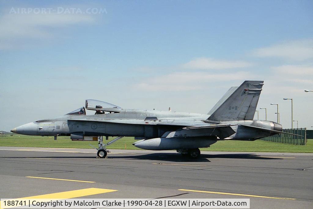 188741, McDonnell Douglas CF-188A Hornet C/N 0296/A241, McDonnell Douglas CF-188A Hornet. Flown by 421 Sqn, 1st CAD based at Sollingen, and seen here at RAF Waddington's Photocall 1990.