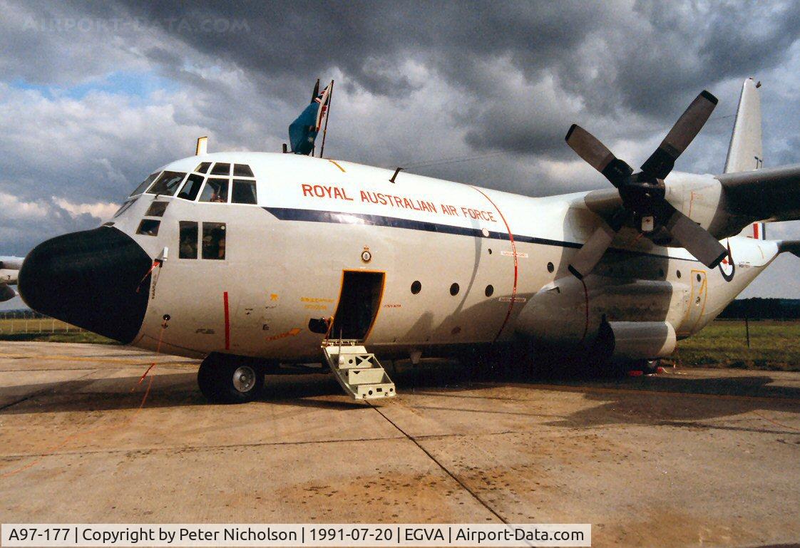A97-177, 1965 Lockheed C-130E Hercules C/N 382-4177, The Royal Australian Air Force was represented at the 1991 Intnl Air Tattoo at RAF Fairford by this 37 Squadron C-130E Hercules, callsign Ausy 247.
