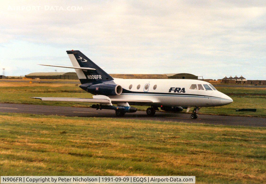 N906FR, Dassault Falcon 20DC C/N 214, Falcon 20DC of FRA taxying out to the active runway at Lossiemouth in September 1991.