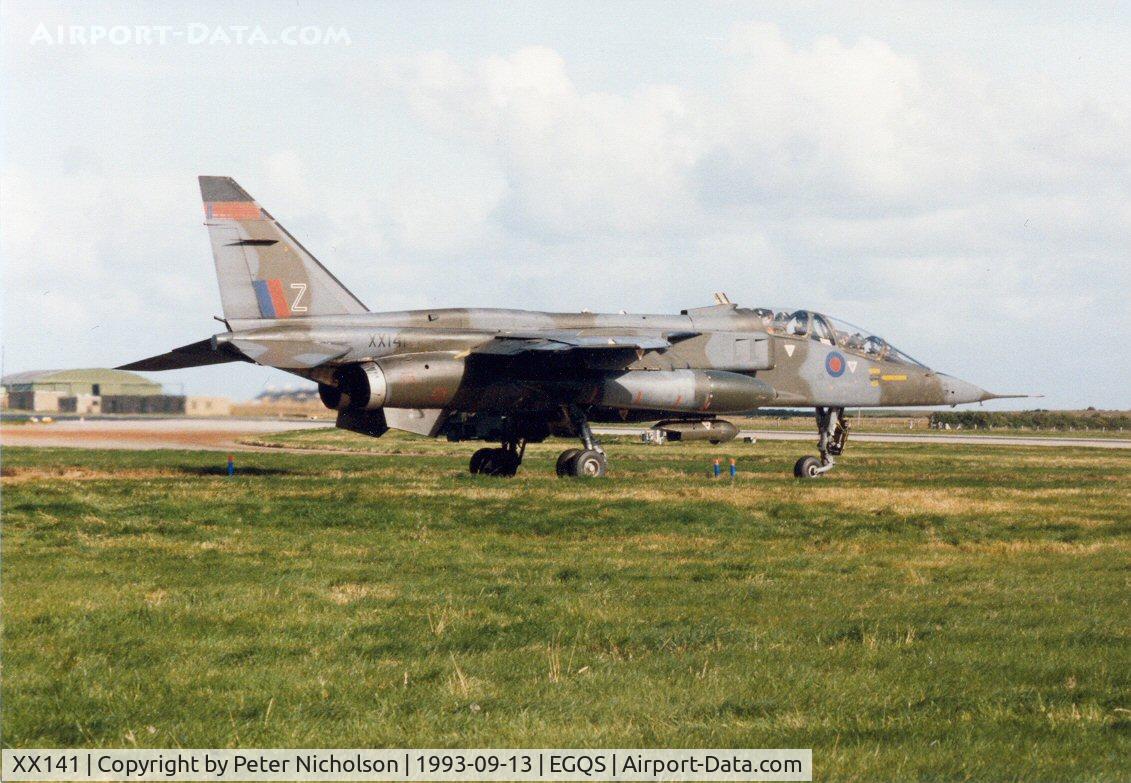 XX141, 1974 Sepecat Jaguar T.2A C/N B.6, Jaguar T.2A of 16(R) Squadron at Lossiemouth seen in September 1993.