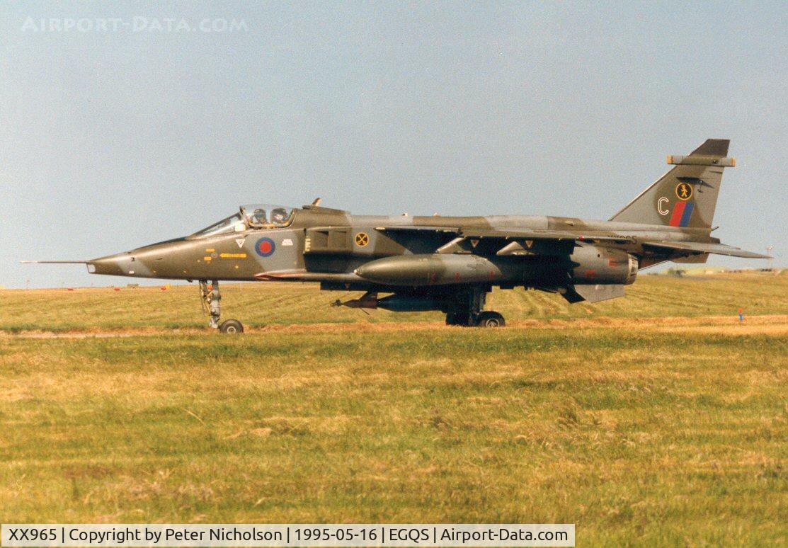 XX965, 1975 Sepecat Jaguar GR.1A C/N S.87, Jaguar GR.1A, callsign Wildcat 1, of 16(R) Squadron seen at Lossiemouth in May 1995.