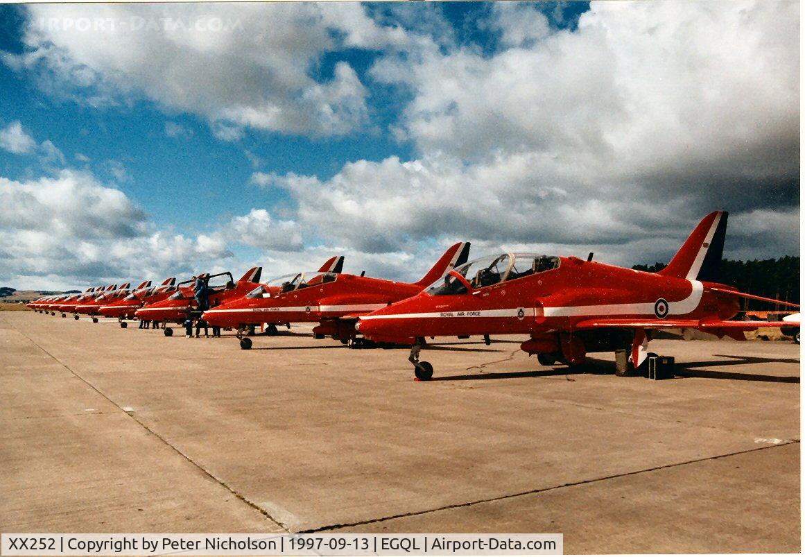 XX252, 1979 Hawker Siddeley Hawk T.1A C/N 088/312088/0570, Hawk T.1A of the Red Arrows aerobatic display team at the 1997 RAF Leuchars Airshow.