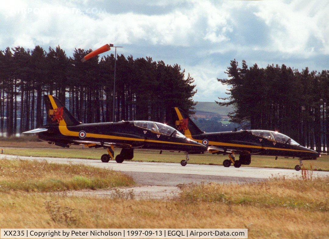 XX235, 1978 Hawker Siddeley Hawk T.1W C/N 071/312071, Hawk T.1A of 74[R] Squadron together with companion XX 244 preparing to display at the 1997 RAF Leuchars Airshow.