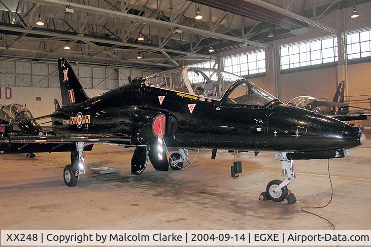 XX248, 1978 Hawker Siddeley Hawk T.1A C/N 084/312084, British Aerospace Hawk T1A in the 100 Sqn hangar at RAF Leeming in 2004.