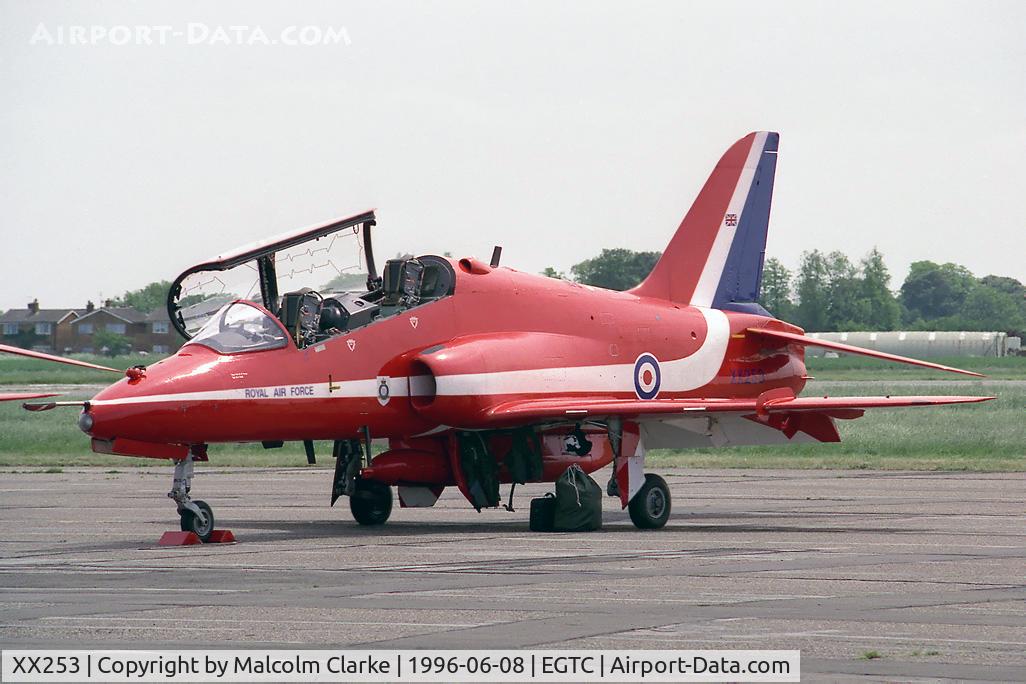 XX253, 1978 Hawker Siddeley Hawk T.1A C/N 089/312089, British Aerospace Hawk T1A. One of the 'Red Arrow's' aircraft at Cranfield's celebration of the 50th anniversary of the College of Aeronautics in 1996.