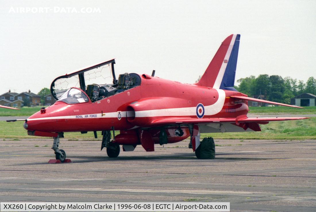 XX260, 1978 Hawker Siddeley Hawk T.1A C/N 096/312096, British Aerospace Hawk T1A. One of the 'Red Arrow's' aircraft at Cranfield's celebration of the 50th anniversary of the College of Aeronautics in 1996.66.