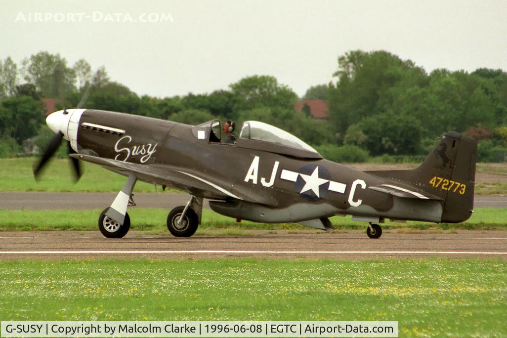 G-SUSY, 1944 North American P-51D Mustang C/N 122-39232, North American P-51D Mustang at Cranfield's airshow celebrating the 50th Anniversary of the College of Aeronautics.