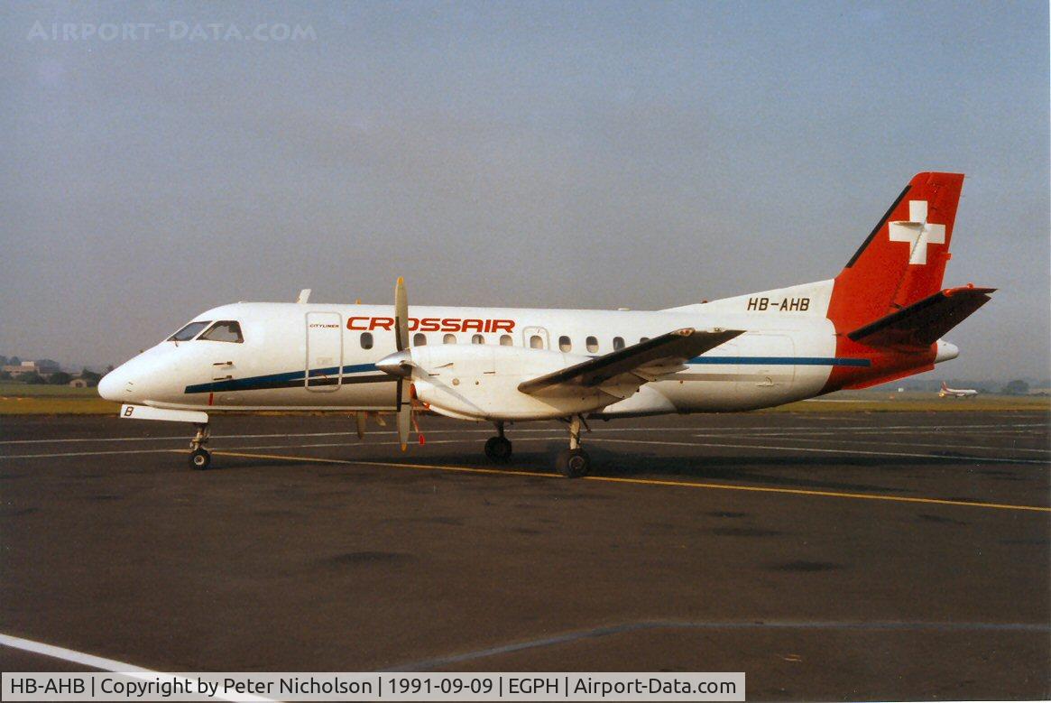HB-AHB, 1984 Saab SF340A C/N 340A-007, SF.340A of Crossair overnighted at Edinburgh in September 1991.